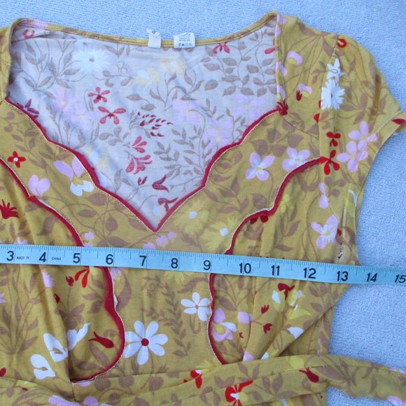 Anthropologie’s Moth Top Women's S Yellow Floral Short Sleeve Pink & Red Flowers - Picture 13 of 13